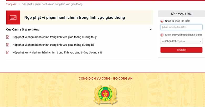 Thực hiện nộp phạt nguội online ở Cổng Dịch vụ công Bộ Công an