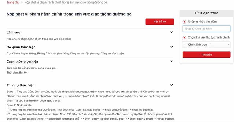 Nộp phạt nguội online thông qua Cổng Dịch vụ công Bộ Công an