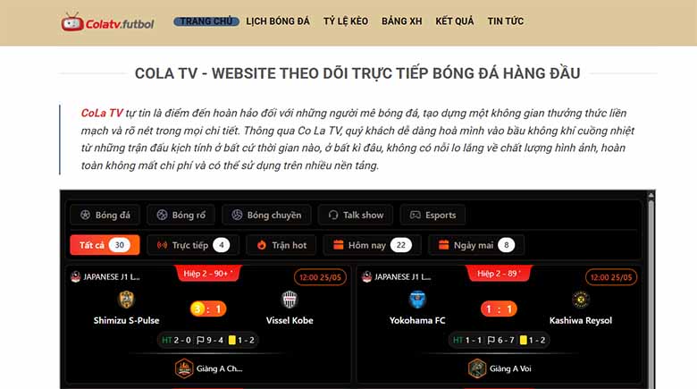 ColaTV Futbol: Trải nghiệm bóng đá trực tuyến mượt mà, sắc nét