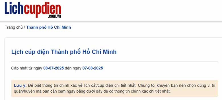 Cách xem lịch cúp điện TP Hồ Chí Minh hôm nay mới nhất