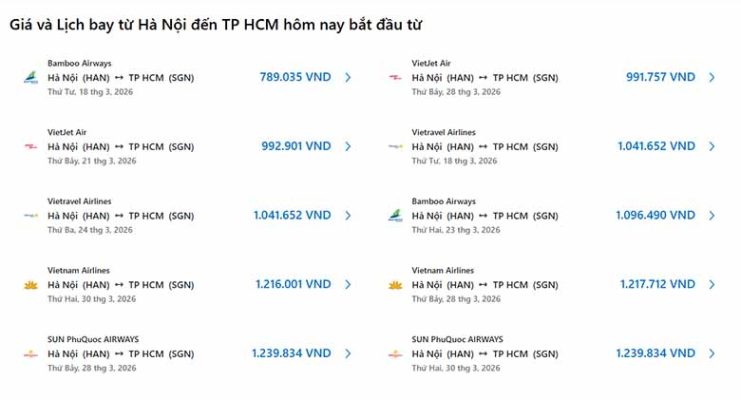 Thời điểm nào vé máy bay Hà Nội Sài Gòn rẻ nhất trong năm?
